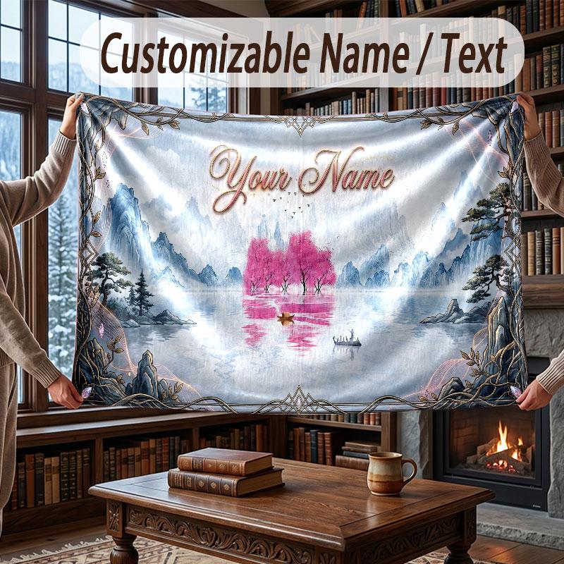 Naturbibliothek Reise-Thema Überwurfdecke Personalisierte Decke mit Name und Text Weiche Gemütliche Decke für Zuhause Sofa Bett