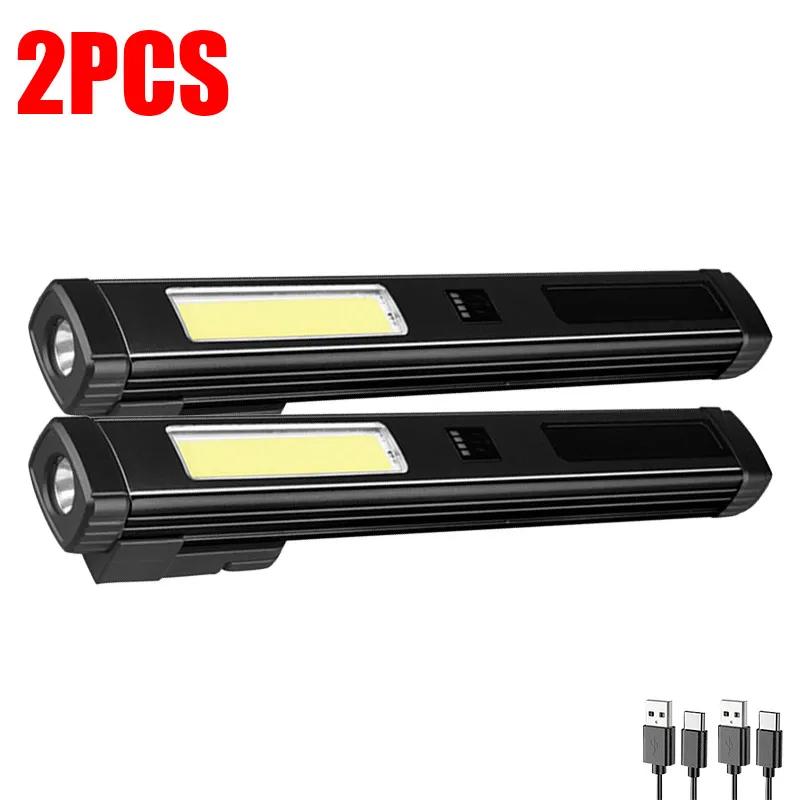 COB Magnetic Work Light USB Rechargeable LED Flashlight New Portable Lantern Camping Torch Car Repair Lamp With Built-in Battery
