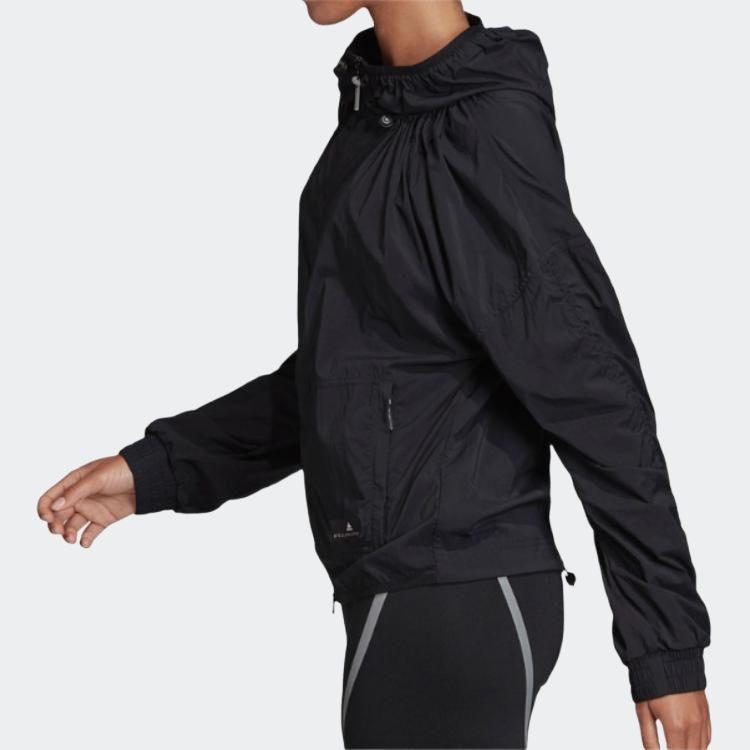 Adidas Hooded Windbreaker Solid Color Zip Long Sleeve Jacket Women Jackets Black EB4063
