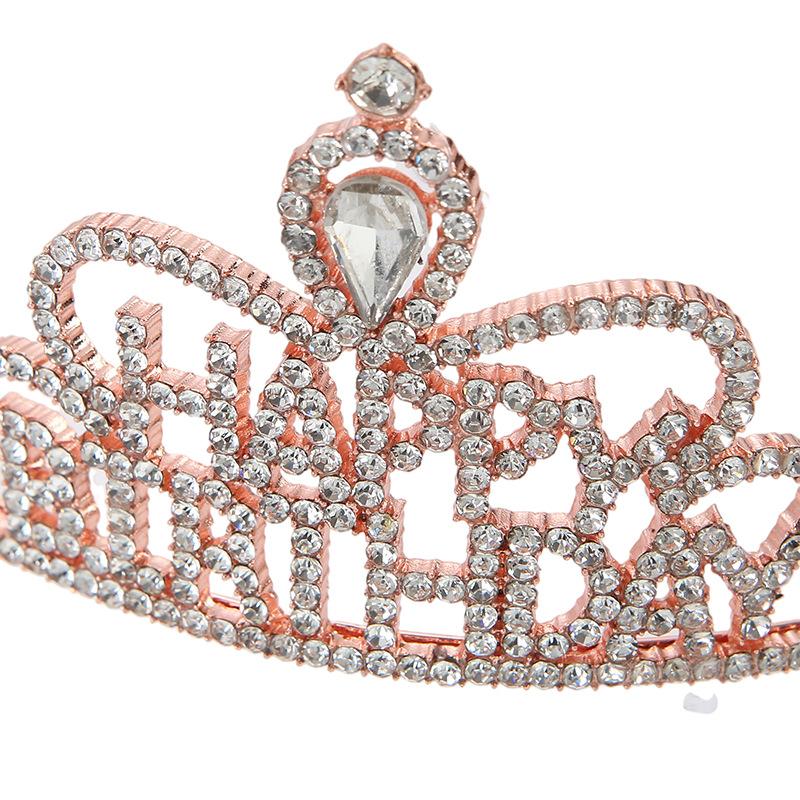Happy Birthday Crown Letters Happy Birthday Crown Headband Crystal Tiara Hair Accessories Party Supplies