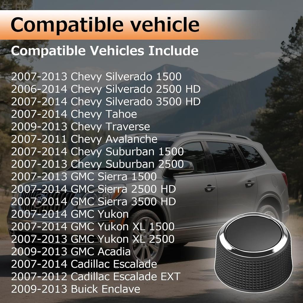 2PC Rear Radio Audio Volume Control Knobs Dial Tuner Radio Stereo Knobs for Compatible with 2007-2013 Chevy Suburban Silverado 1500 2500 Sierra Yukon