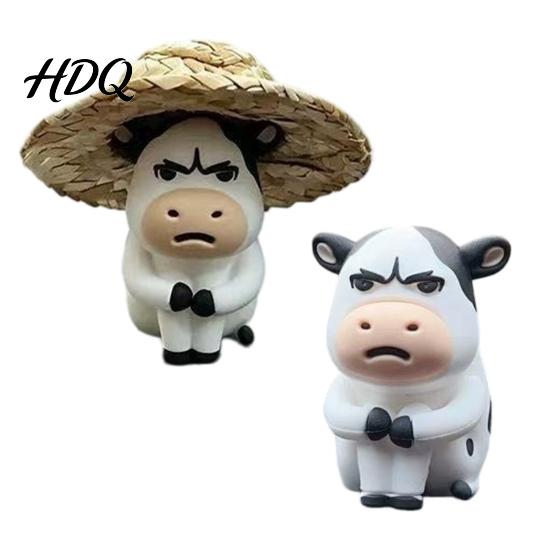 Resistant To High Temperature Decor Cute Straw Hat Cow Car Ornament Creative Desktop Figurine Healing Style Ornaments with Hat Cartoon Dashboard