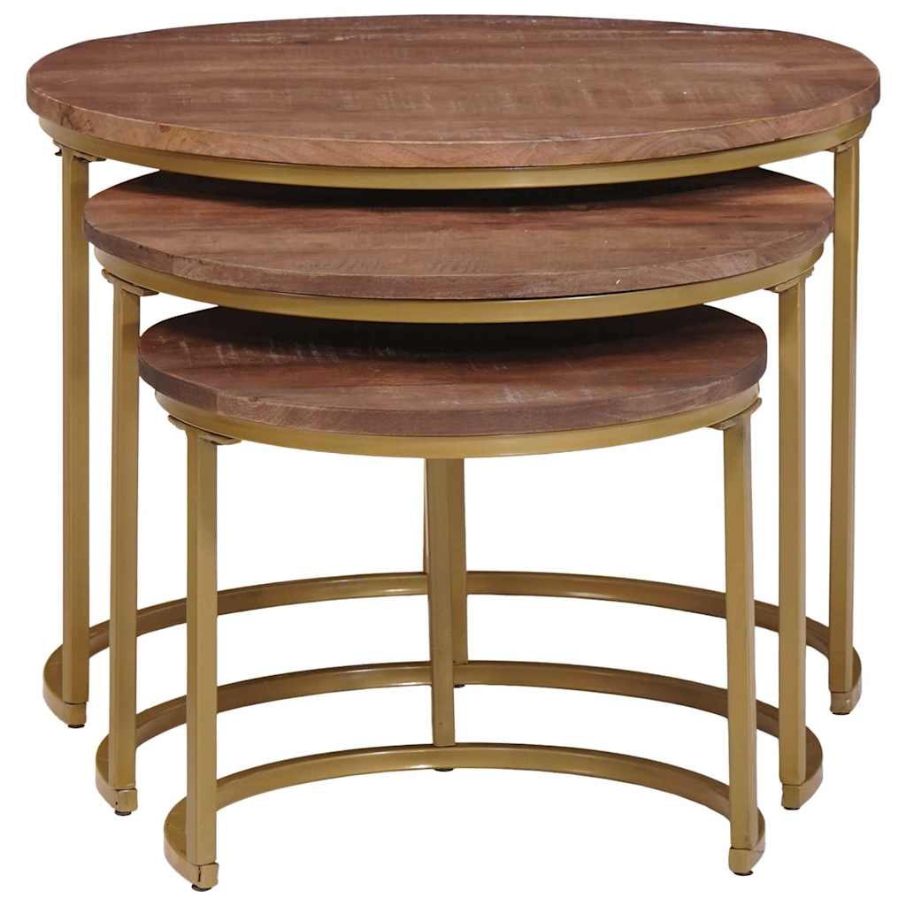 Nesting Coffee Tables Set 3 Pcs Solid Mango Wood and Steel