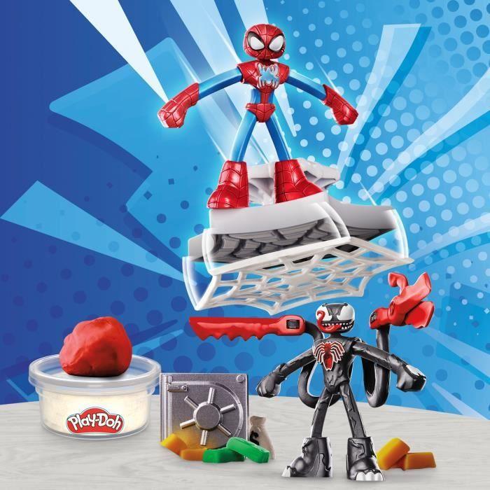 Play-Doh SpiderMan Attaque tranchante, coffret avec 2 figurines flexibles, 7 accessoires et pâte à modeler, dès 4 ans, Marvel