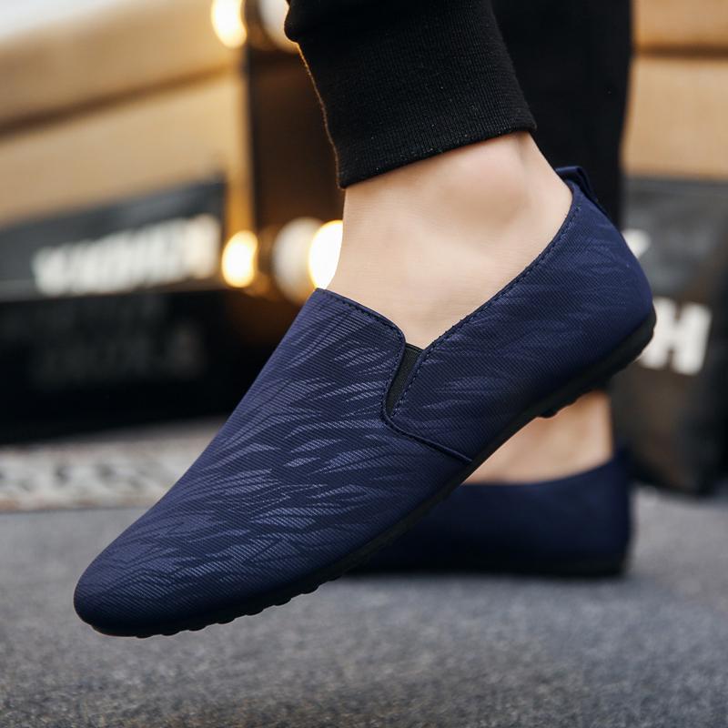 

Men s Black Patterned Loafers Breathable Canvas Slip on Casual Shoes Soft Sole, Fashionable Men Shoes Set Bare The Four Seasons 39