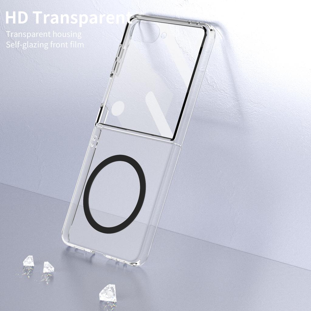 HD Transparent Magnetic Case For Samsung Galaxy Z Flip 7 6 5 4 Crystal Clear Cover With Clear Tempered Glass Screen Protector