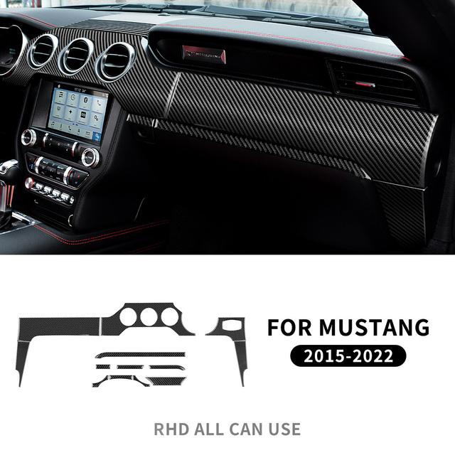 Sticker For Ford Mustang 2015-2022 Real Carbon Fiber Car Dashboard Cover Instrument Panel Interior Trim Auto RHD LHD