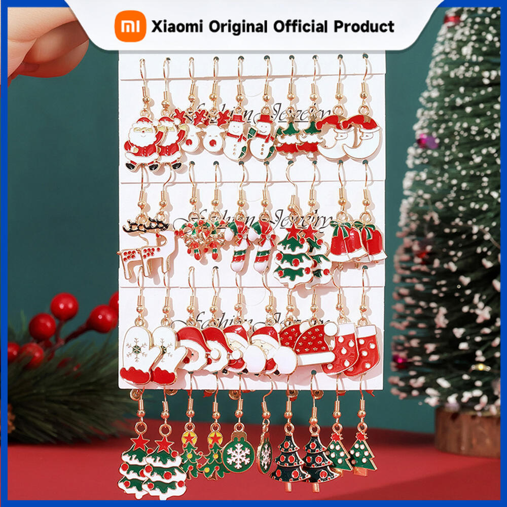 Xiaomi 5/20Pairs Christmas Enamel Alloy Dangle Earrings, Festive Xmas Drop Earrings with Christmas Tree, Santa Hat & Snowman Charms