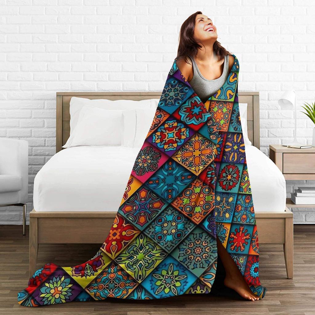 Warm Soft Blankets Girls Boys Airplane Travel Retro Bohemian Woven Pattern   Blanket  For Couch Chair Fashion Sofa Bed Cover