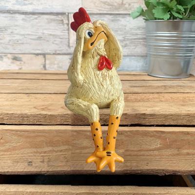 Sitting Chick Figurine Cartoon Yellow Chicken Statue Sculpture Resin Hen Animal Model Home Office Bookshelf Desktop Decoration Ornament