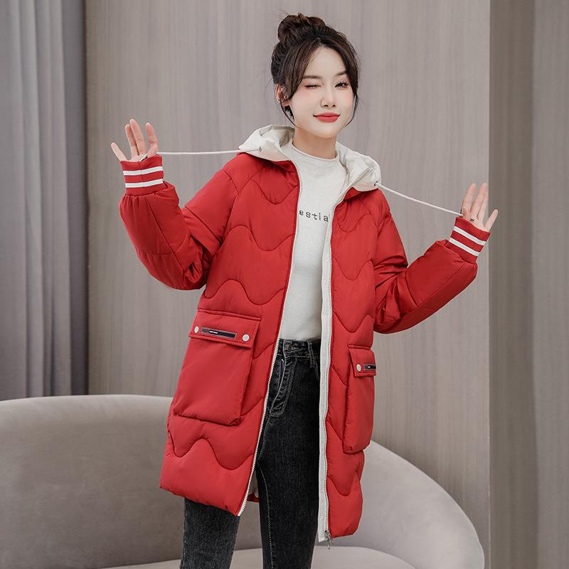 Women's Plus Size Hooded Cotton Jacket - Winter 2023, Mid-Length, Thickened, Loose Fit Outerwear