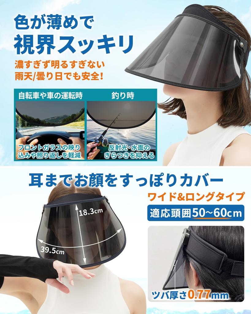 GOKEI Polarized Face Wide Polarized Sun Visor for UV UPF Sun Sun Face Visor with Arm UV Sun Sun Cap for Blue Visor, Brim, Long, Women, Protection,