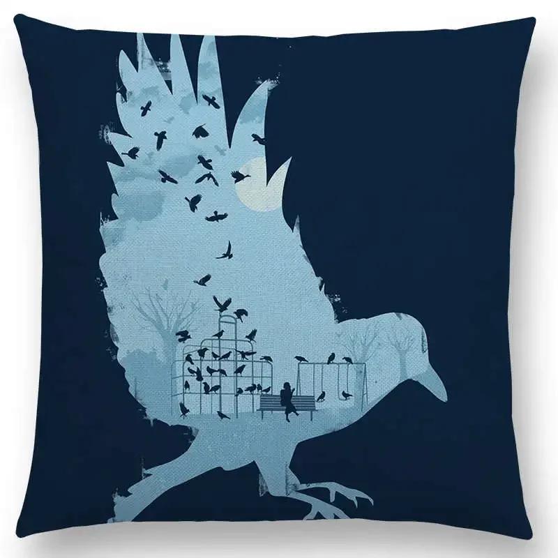 Najnowsze Wspaniałe Kolorowe Ptaki Sztuka Abstrakcyjna Paw Wrona Sowa Orzeł Koliber Poszewka na Poduszkę Sofa Poduszka Dekoracyjna