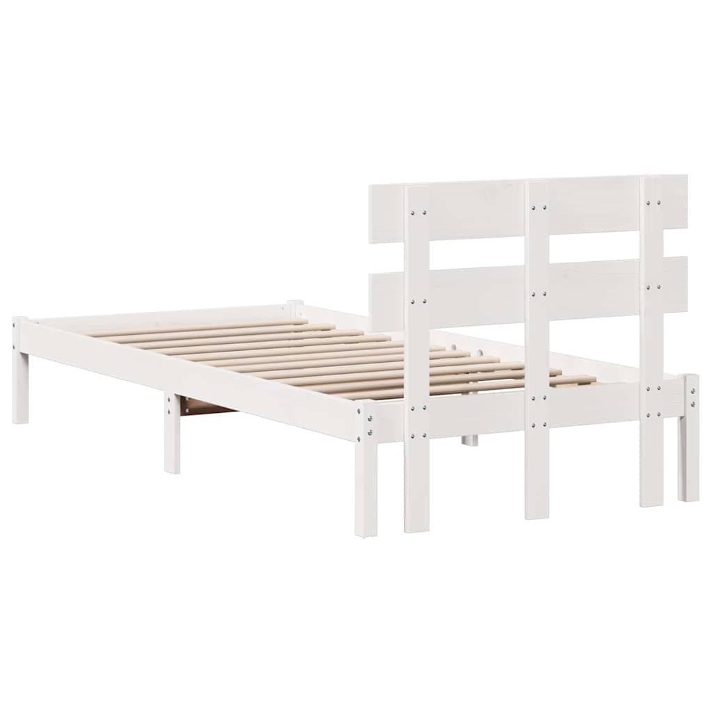 White Bed Frame with Headboard 80 x 200 cm Solid Pine Wood