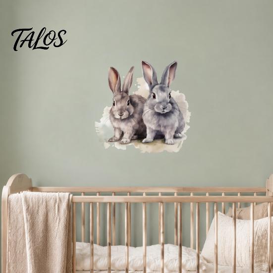 Modern Simple Style Wall Decals Cartoon Rabbit Sticker for Kids Room, Waterproof PVC Bunny Decal, Watercolor Nursery Decor Peel And Stick Art Bedroom