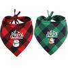 Merry Christmas 2 Pack Dog Bandana Christmas Classic Plaid Pet Scarf Santa Snowman Print Pet Drool Towel Xmas Accessories Scarf