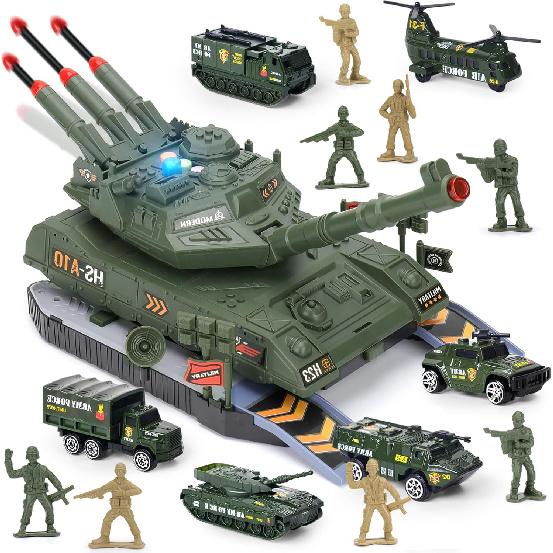 Tank Toys Set for Boys 3-5, 6 PCS Die-Cast Army Toys & 8 Soldier Figures, Military Toys with Light & Sound, Launchable Missile Tank Toys for 3 4 5 6
