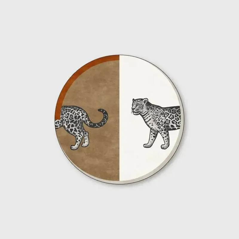 Lion Elephant Round Carpet Home Sofa Coffee Table Area Rugs Non Slip Floor Mat for Living Room Kitchen Bedroom Decor Washable