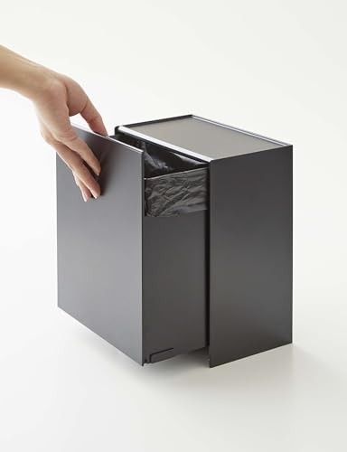 Yamazaki Wall-Mounted Toilet Pot & Storage Case, Black, Approx. W20.5 X D12.2 X H24cm, Tower-Style, Flap-Style, Small Item Storage, Trash Can (5430),