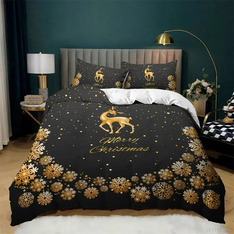 Christmas Deer Duvet Cover Santa Claus Bedding Set Full Queen Microfiber Comforter Cover With Pillowcases For Boys Girls Gifts
