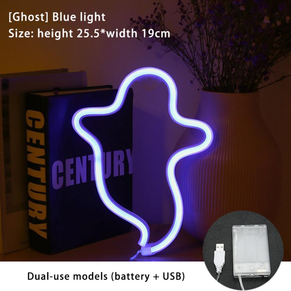 Halloween Ghost LED Lamp Indoor Night Battery Or USB Neon Signs Festival Decoration Lights