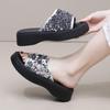 Fashion High Platform Flip-Flops Women's Summer Casual Slippers Crystal Wedge Slides Bling Chunky Sandals Open Toed Pull on Beach Shoes