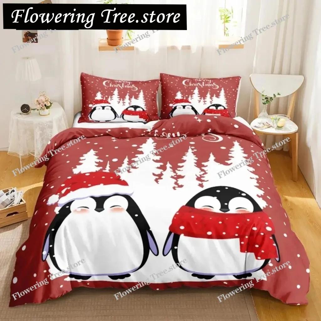 Penguin Duvet Cover Antarctic Animals Duvet Cover for Kids Boys Girls Cartoon Style Twin Size Winter King Polyester Qulit Cover