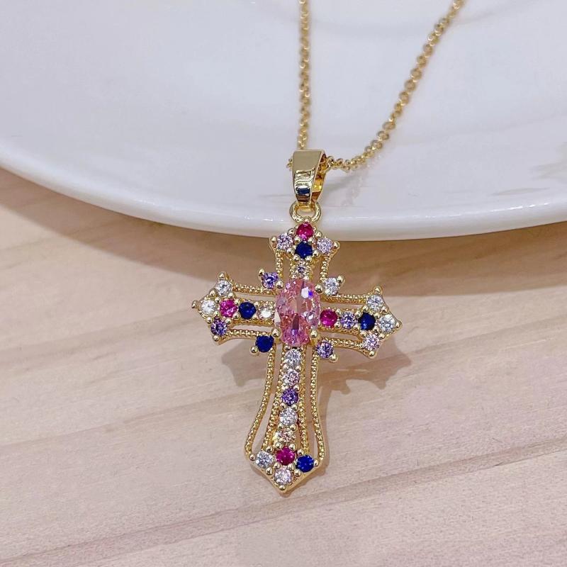 European and American Popular Jewelry, Rhinestone-inlaid Cross Necklace, Simple and Fashionable, Cross and Versatile Hanging