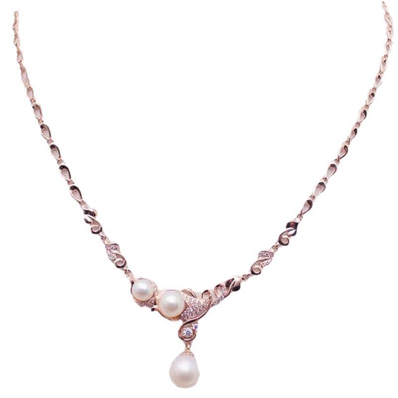 Purple Gold Fashion Luxury High-End Exquisite Foreign Gas Plated Rose Gold Shining Pearl Necklace
