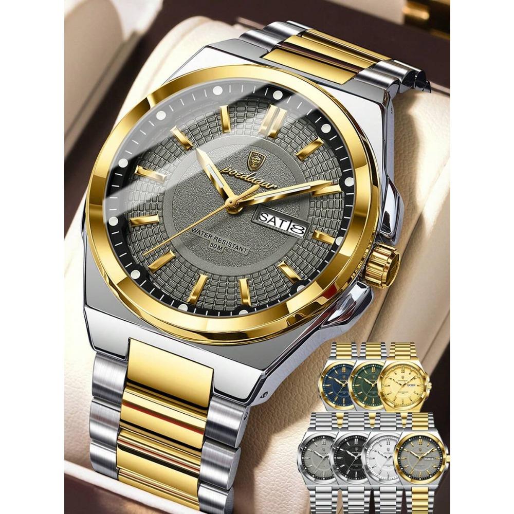 POEDAGAR 1 pz Orologio da Uomo al Quarzo Impermeabile Luminoso in Acciaio Inossidabile con Indicazione di Data e Giorno, Regalo da Uomo