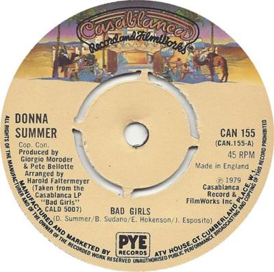 7inch Record DONNA SUMMER - Bad Girls CAN155 Casablanca 1979 UK Soul/Funk Used