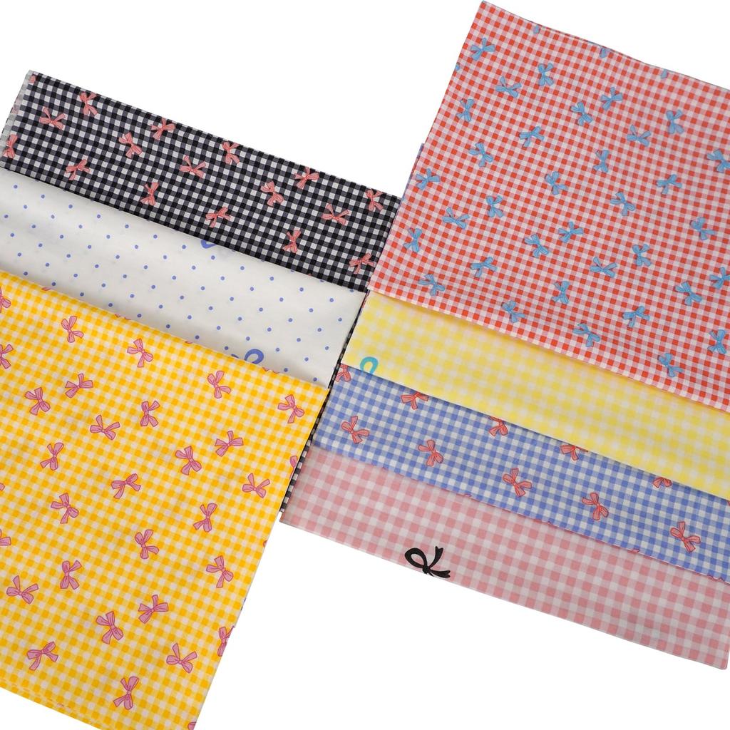 Set of 7 Checkered Bow Patchwork Cut Nordic Cotton 46x56cm Fabrics, Cloths, Scraps,