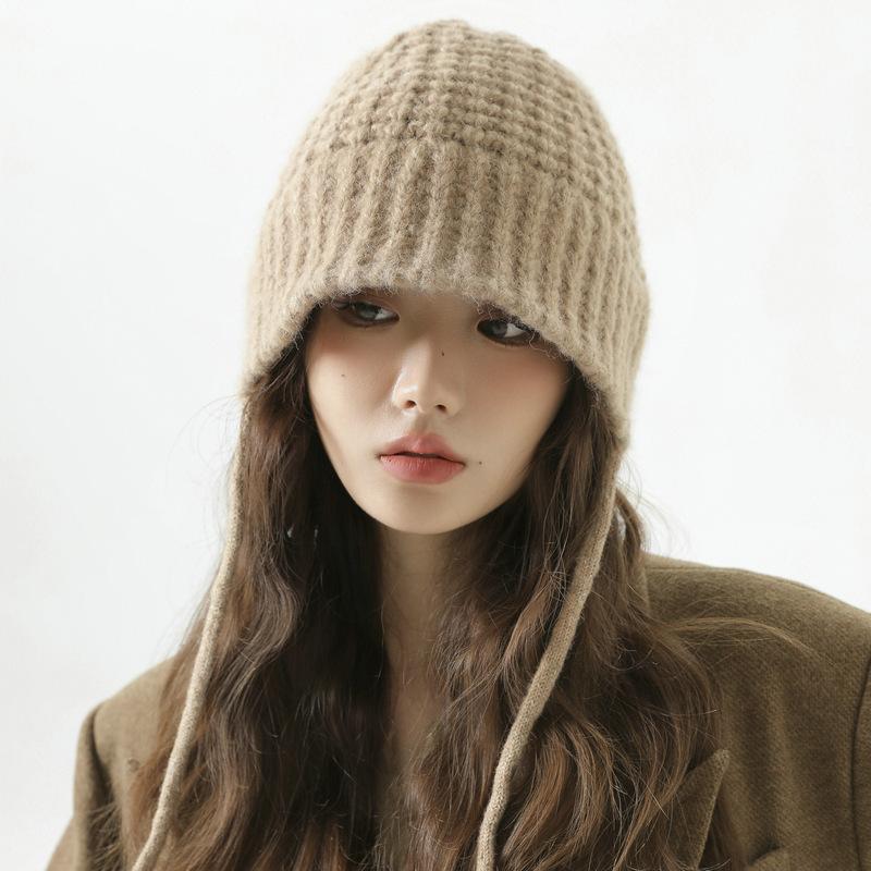 Herbst und Winter Neue vielseitige Fischerhut Damen Koreanischer Stil Ins Warm Ohrenschutz Wollstrickmütze Beckenhut
