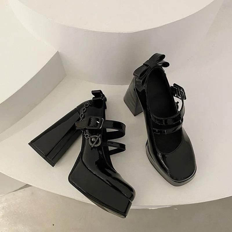 New Chunky French Waterproof Platform Mary Jane Single Shoe Women 12Cm Fashion Spice Heels