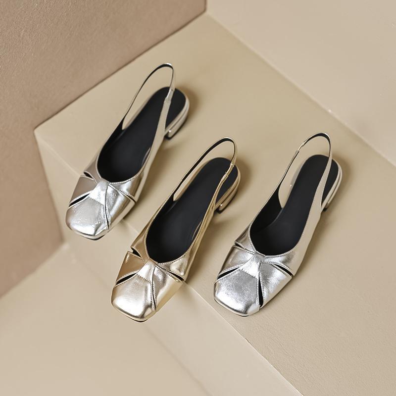 New Products In Summer 2025, Summer Bag Head Sandals for Women, Flat Shoes, Rear Straps, Square Head, Gold and Silver, All-match.