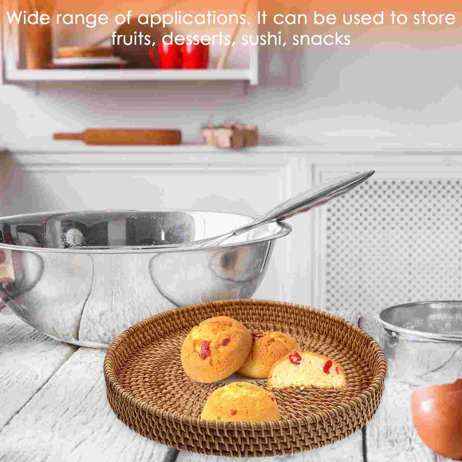 

Large Size Wicker Storage Basket Rattan Tray For Dessert Snack Home Storage ganization Household Decor Storage Baskets Multi 22x22x3cm