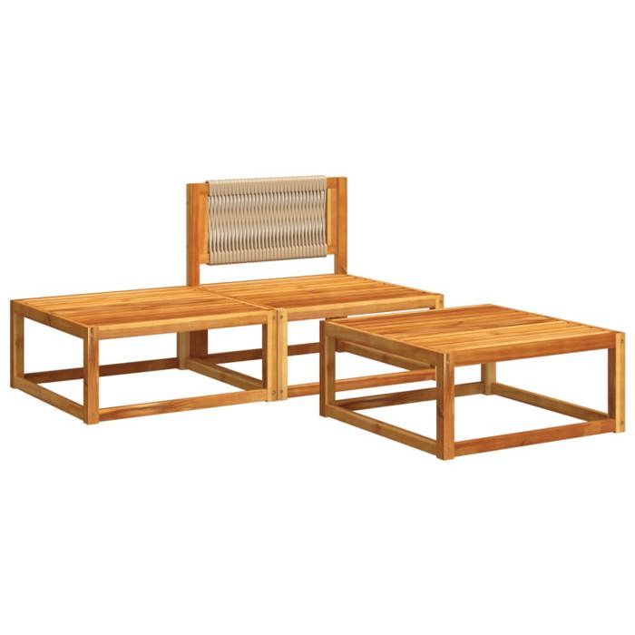 VidaXL Ensemble de canapés de jardin 3 pièces avec coussins, bois d'acacia et corde, 4008166