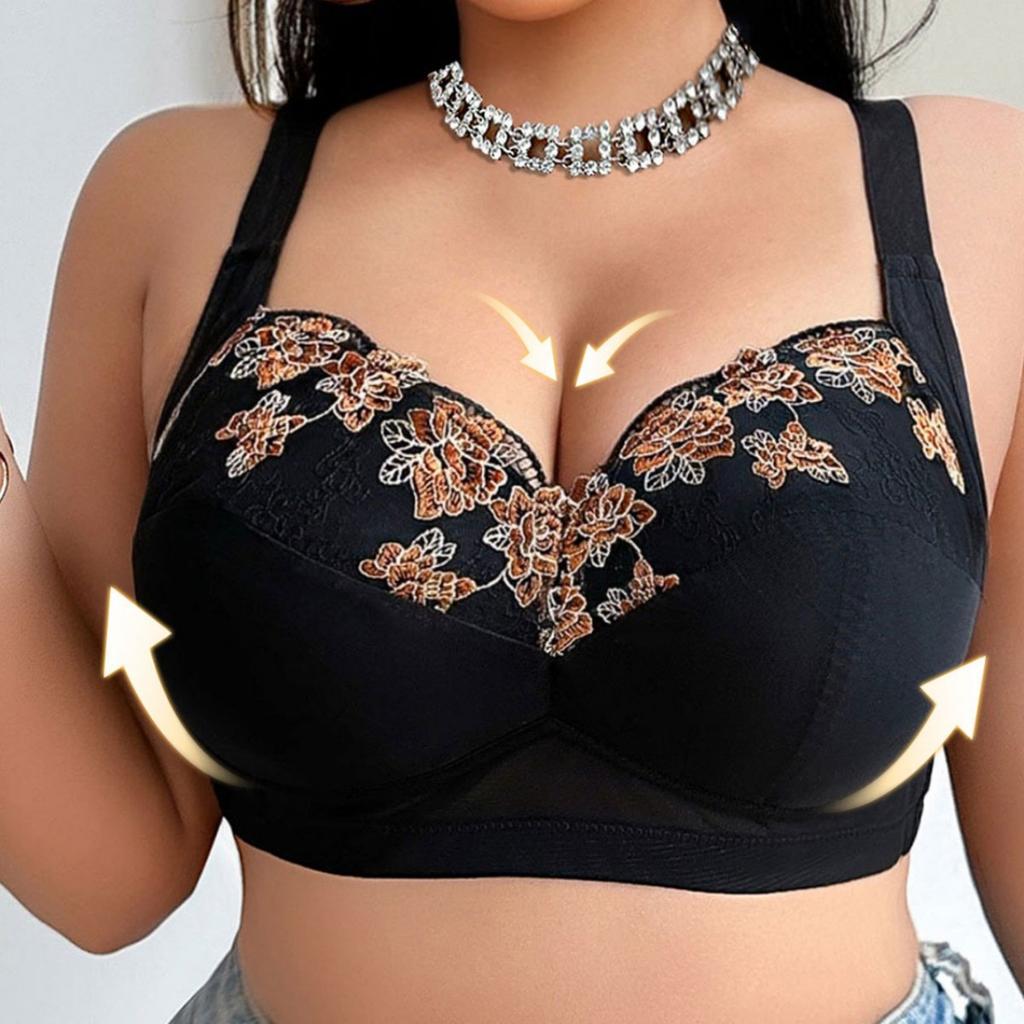 Sexy Embroidered Comfortable No-rim Bra To Reduce Breast Size for Big Breasted Fat Girls