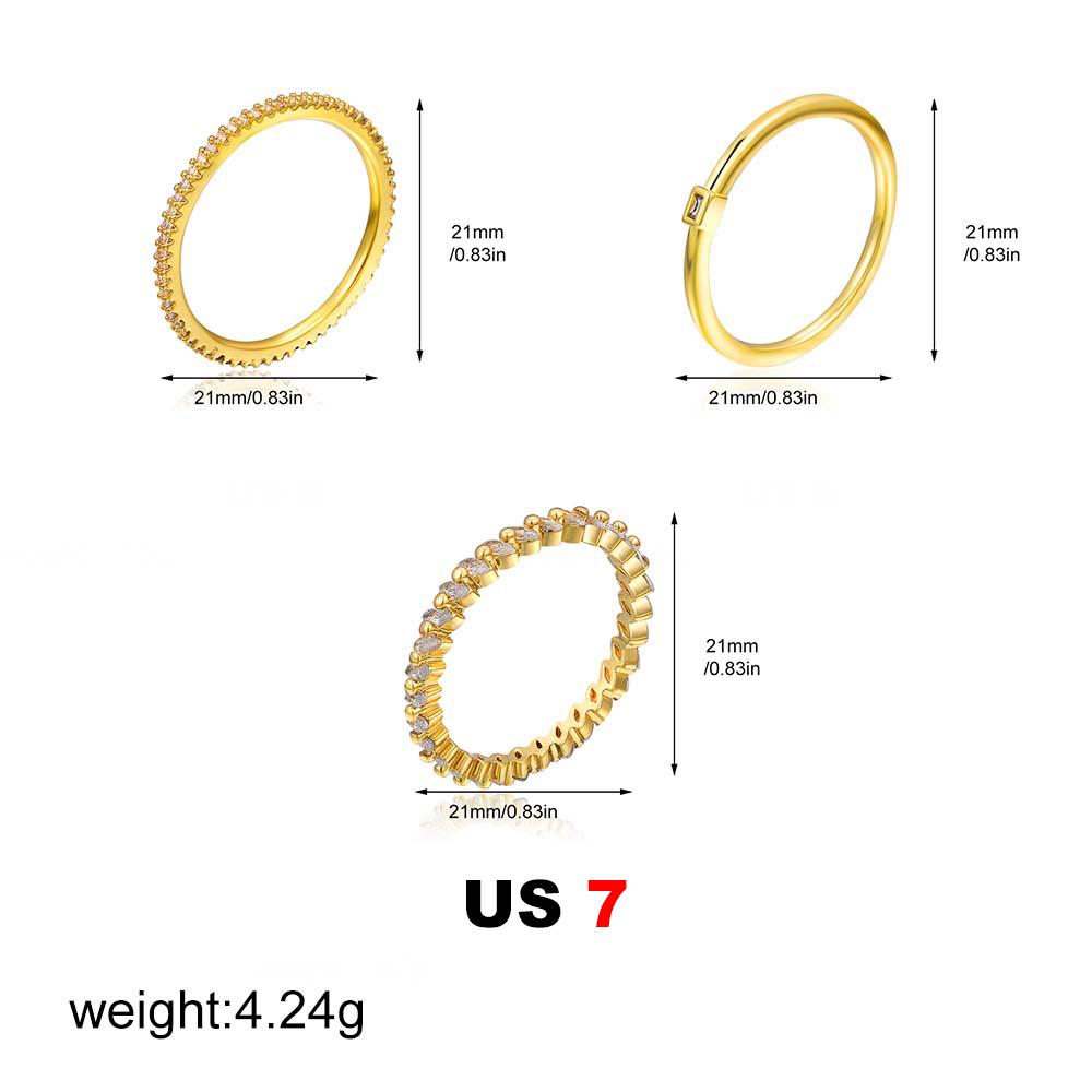 Elegant Gold Plated Zircon Ring Set for Women Stackable Fashion Jewelry Gift for Party Wedding Anniversary