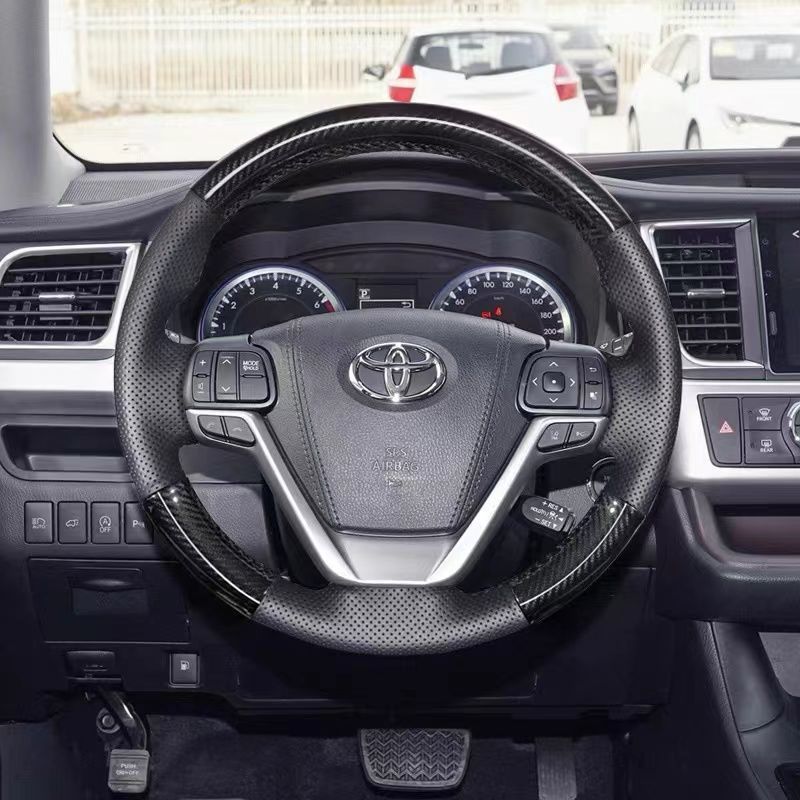 Carbon Fiber Steering Wheel Cover Interior Accessories Trim Cover for Highlander For highlander size чёрный