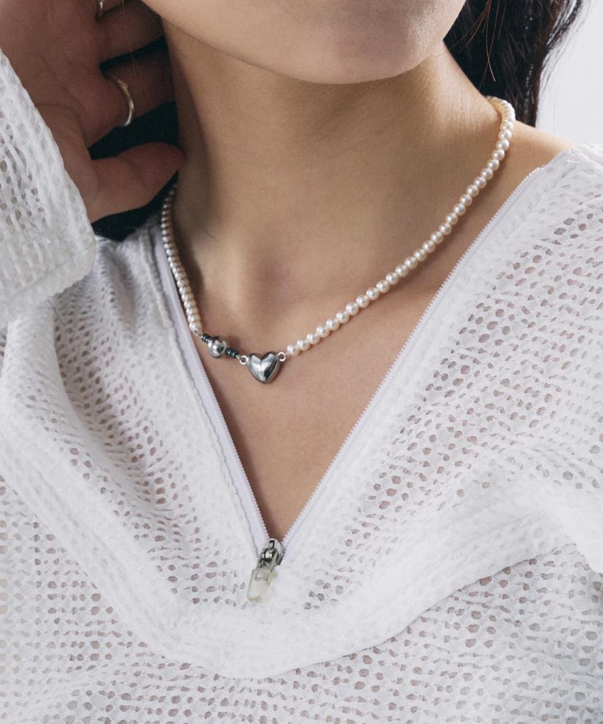 Sentiments No.435 [Silver] Heart Pearl Necklace