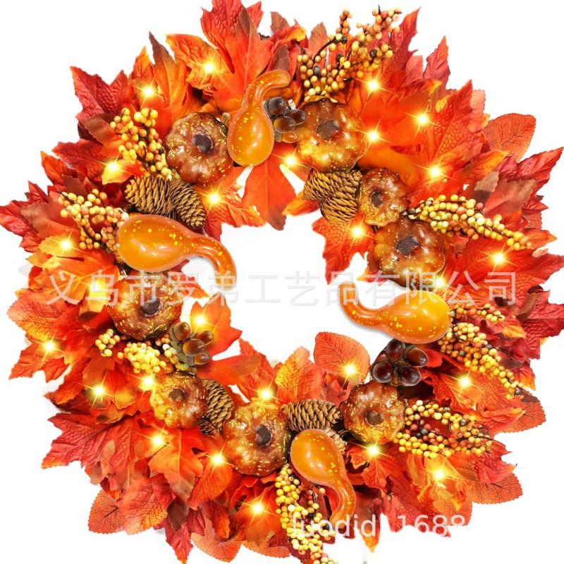 Harvest Wreath With Pumpkins Berries Vine Circle Halloween Thanksgiving Door Decor