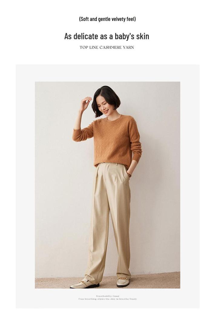 Women's Slim Cashmere Knit Pullover - Warm Long Sleeve Round Neck Sweater for Autumn/Winter
