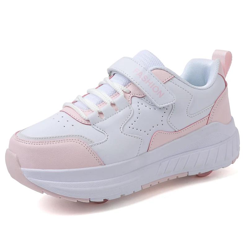 Kids Roller Skate Shoes Running Boys Girls Outdoor Detachable 4 Wheels Children Fashion Deformation Casual Parkour Skating Shoes