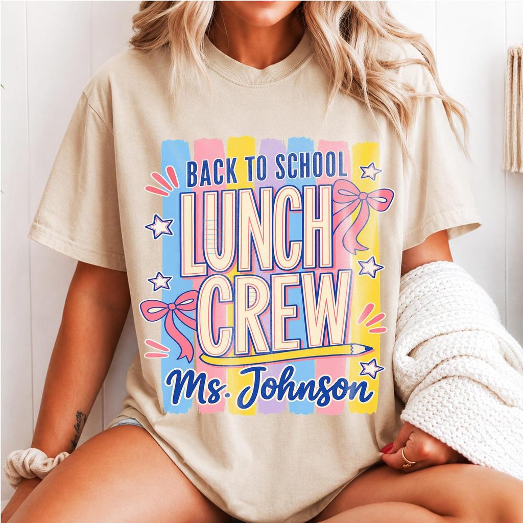 Personalized Back to School Lunch Lady Shirt, Lunch Crew Cafeteria Tee, Custom Name School Cafeteria Worker Gift, Retro First Day Staff Top
