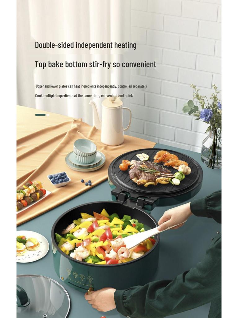 Deep Dish Electric Crepe Maker with Dual-Sided Heating - Large, Multifunctional Pan for Pancakes, Grilling, Baking, and Frying