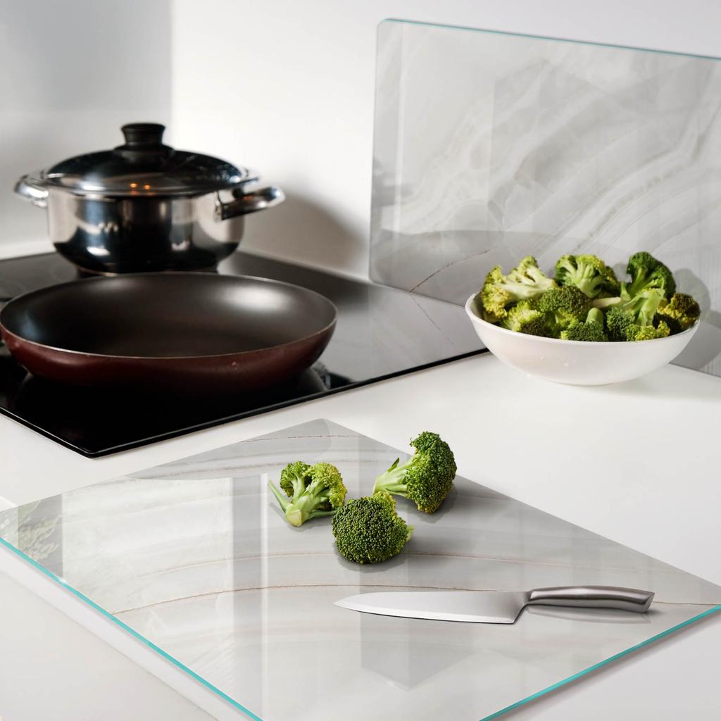 Glass Kitchen Cutting Boards With Marble Texture Graphics 2X40X52 Cm
