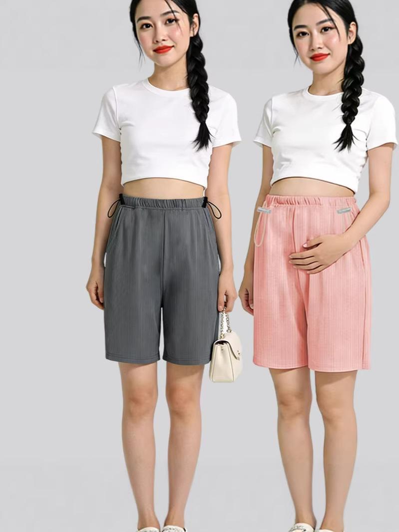 

Plus Size Quick-Dry Maternity Wide-Leg Shorts - Ice Silk, Loose Fit, for Summer 2XL (75-90 kg) серый