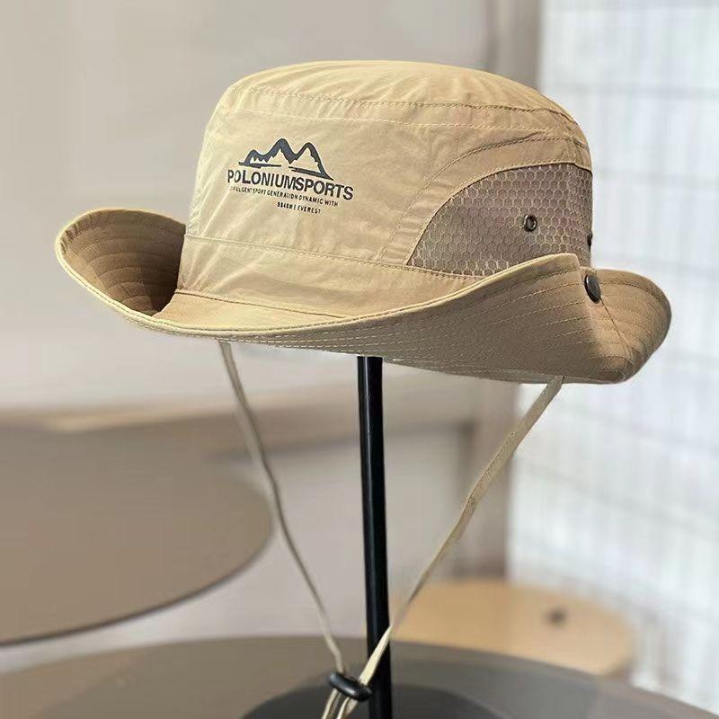 Summer Brimmed Wide Fishermans Hat With Letter Print And Mesh Breathable Design