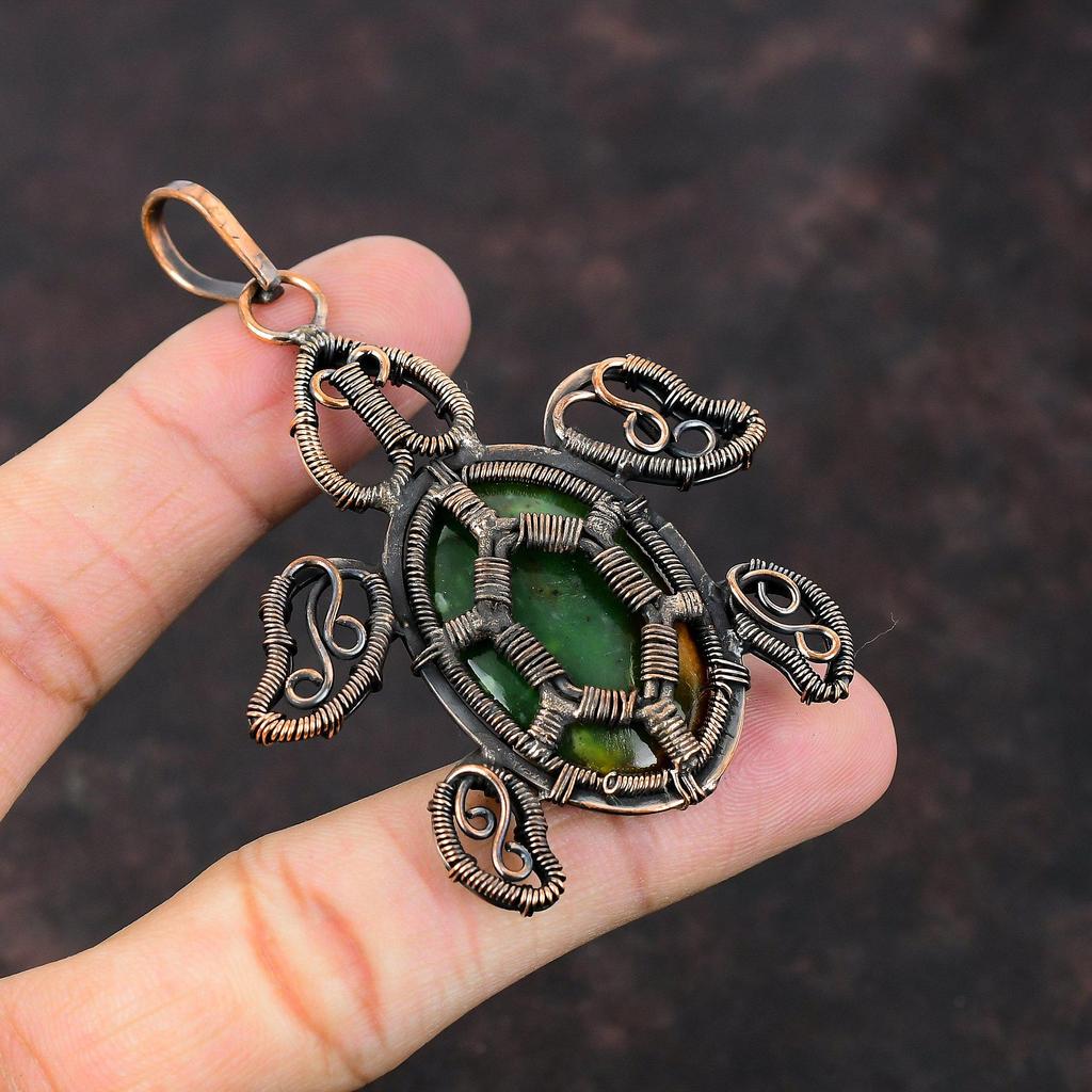 Boulder Chrysoprase Pendant Copper Wire Wrapped Pendant Handmade Jewelry Tortoise Gemstone Pendant Copper Jewelry Women Pendant Gift For Mom